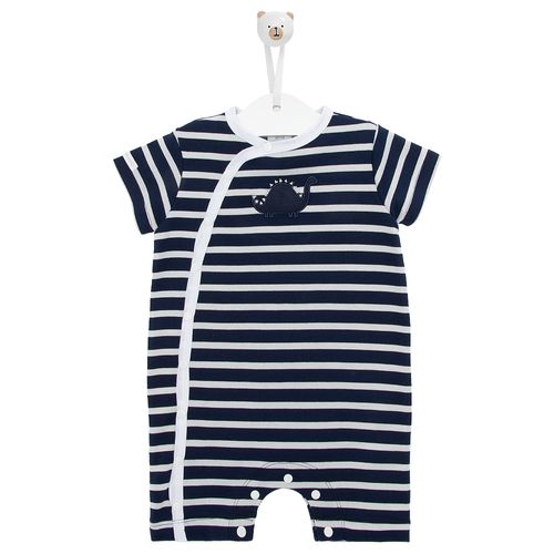 Macacão de Bebê Curto Masculino Listrado Dinossauro - AZUL MARINHO