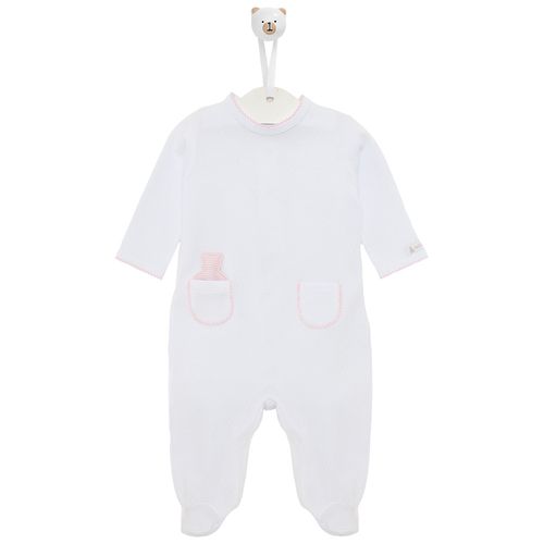 Macacão de Bebê Feminino Longo com Ursinho Removível - BRANCO