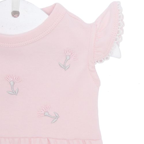 Macacão de Bebê Curto Feminino com Bordado de Flores - ROSA