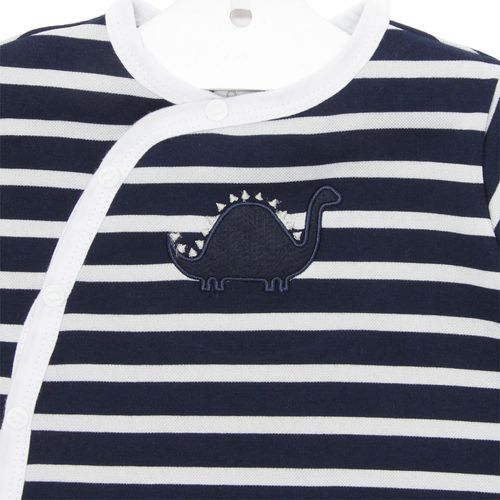 Macacão de Bebê Curto Masculino Listrado Dinossauro - AZUL MARINHO