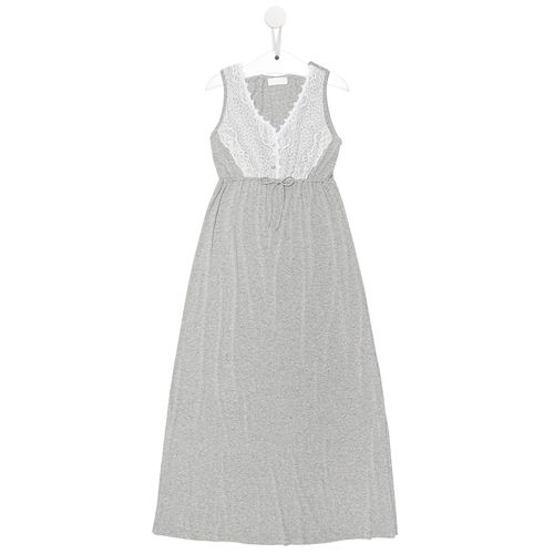 Camisola de Maternidade Longa Feminino Com Renda - CINZA MESCLA