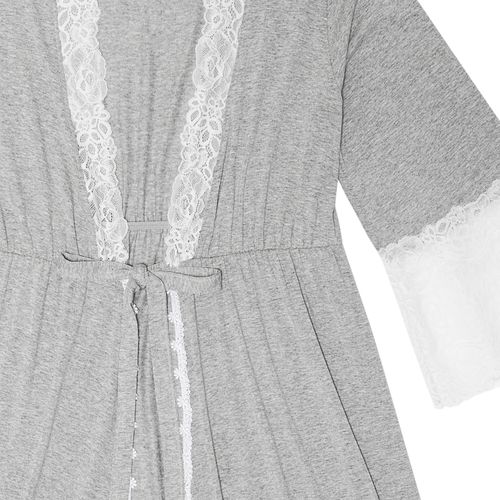 Robe de Maternidade Longo Feminino com Renda - CINZA MESCLA