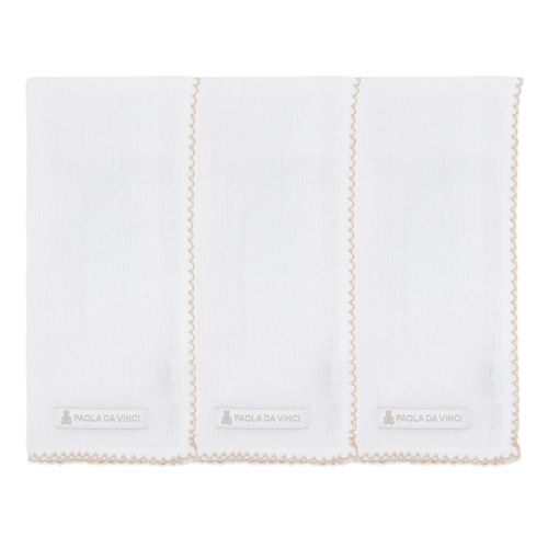 Conjunto de Fraldas de Ombro de Bebê Bordado Picueta - 3 Unidades - BCO/KAKI