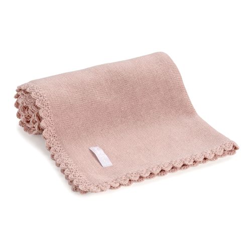 Manta Para Saída de Maternidade em Tricot com Barra de Crochet - ROSE