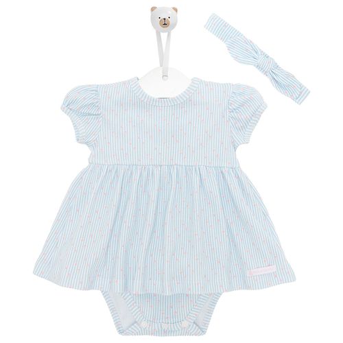 Macacão de Bebê Vestido Curto Listrado - AZUL