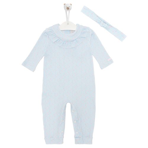 Macacão de Bebê Feminino Longo Listrado - AZUL