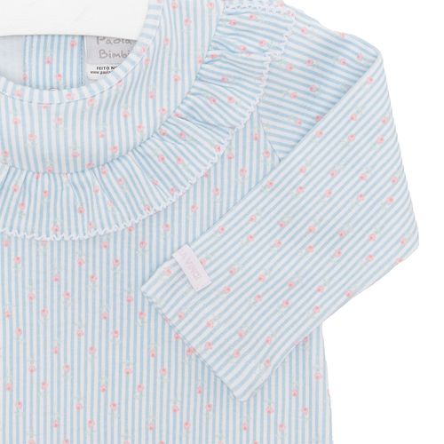 Macacão de Bebê Feminino Longo Listrado - AZUL