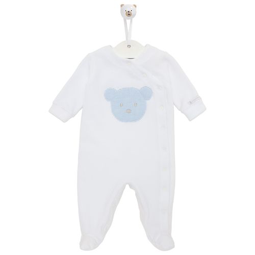 Macacão de Bebê Unissex Longo Urso Xadrez - BRANCO