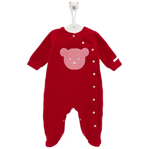 Macacão de Bebê Unissex Longo Urso Xadrez - VERMELHO