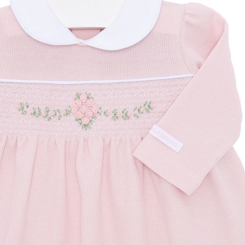 Macacão de Bebê Vestido Longo com Bordado Rococó - ROSA BEBE