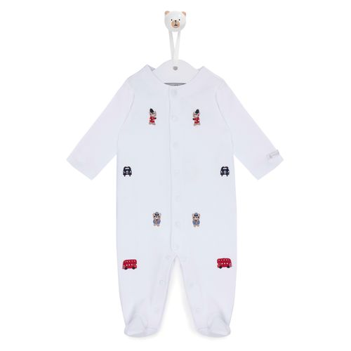 Macacão  Algodão Egípicio Urso Londres - BRANCO