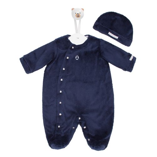 Macacão de Bebê Longo de Peluche Carres Nuvem - AZUL MARINHO