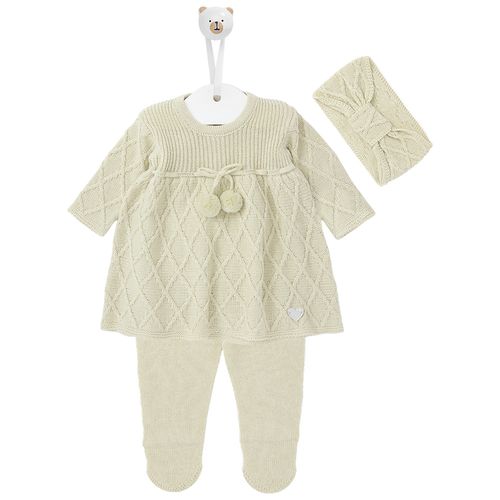 Conjunto de Saída de Maternidade Feminina com Manta em Tricot com Laço de Pompom - PISTACHE