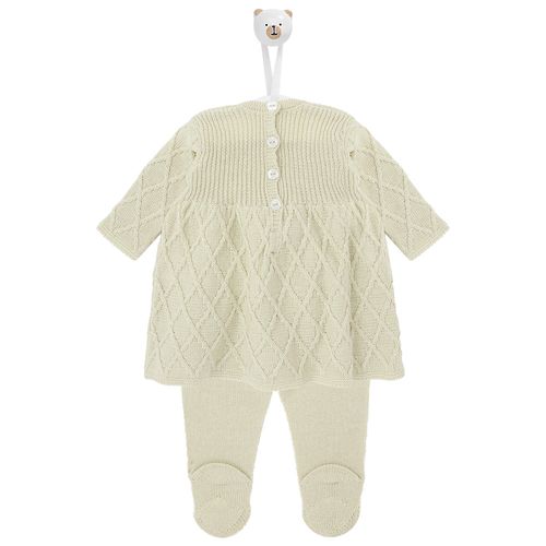Conjunto de Saída de Maternidade Feminina com Manta em Tricot com Laço de Pompom - PISTACHE