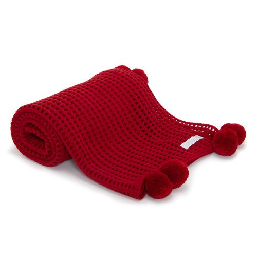 Manta para Saída de Maternidade Unissex Pompom - VERMELHO