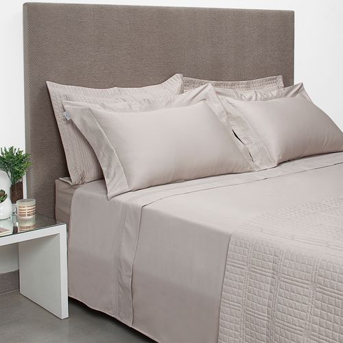 Jogo de Cama Casal 400 Fios Bordado Losango - KAKI
