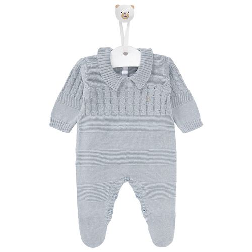 Saída de Maternidade Masculina Tricot Gola Polo - AZUL MESCLA