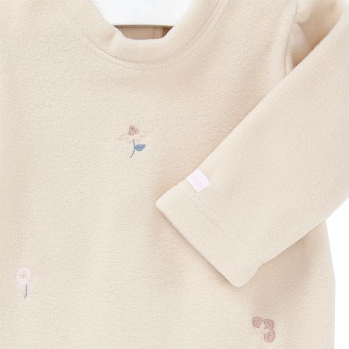 Macacão de Bebê Feminino Longo com Flores Bordado - CRU