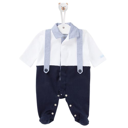 Macacão de Bebê Longo com Suspensório - BRANCO/AZ