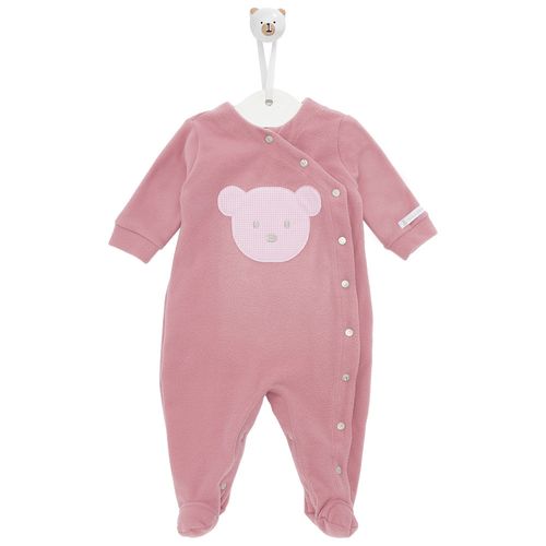 Macacão de Bebê Unissex Longo Urso Xadrez - ROSA BLUSH