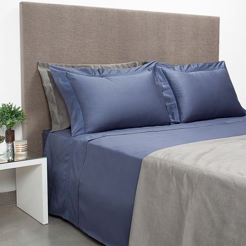 Jogo de Cama Casal 400 Fios Bordado Losango - AZUL