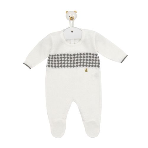 Conjunto de Saída de Maternidade com Manta Estampa Pied de Poule - BRANCO E CINZA