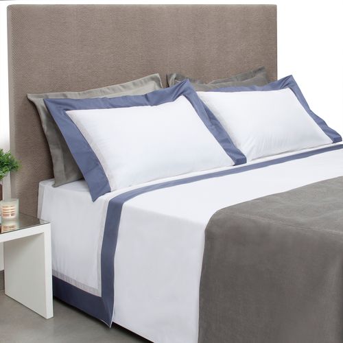 Jogo de Cama Casal 300 Fios Algodão Egípcio Modena - INDIGO/PRATA