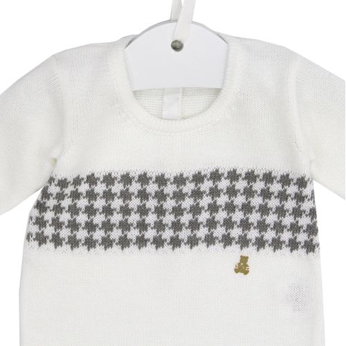 Conjunto de Saída de Maternidade com Manta Estampa Pied de Poule - BRANCO E CINZA