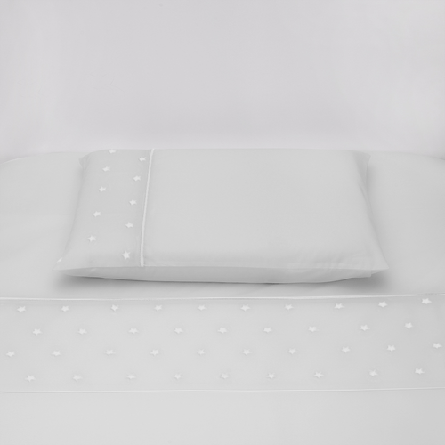 Jogo de Lençol de Berço Algodão Egípcio 300 Fios Bordado Estrelas - BRANCO