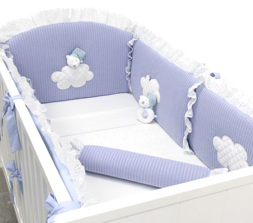 Protetor de Berço Tricot Urso Nuvem - BRANCO/AZUL