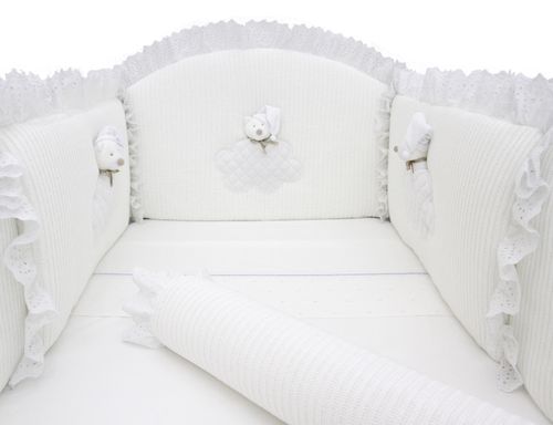 Protetor de Berço Tricot Urso Nuvem - BRANCO/BRANCO