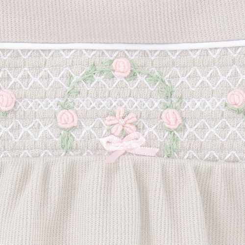 Macacão de Bebê Feminino Curto Ponto Smock com Bordado Rococó Rosas - CINZA