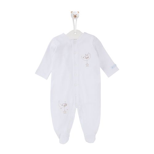 Macacão de Bebê Masculino Longo Algodão Egípcio com Bordado Estrelas - BRANCO
