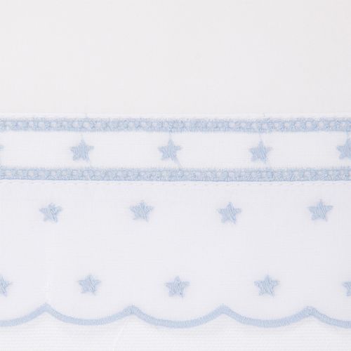 Jogo de Lençol de Carrinho Algodão Egípcio com Bordado Inglês de Estrela - BRANCO COM AZUL