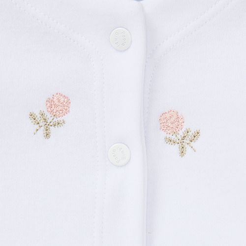 Macacão de Bebê Feminino Longo Algodão Egípcio com Bordado Flor - BRANCO