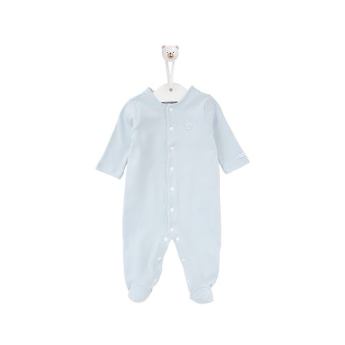 Macacão de Bebê Masculino Longo Algodão Egípcio com Bordado Coelho - AZUL