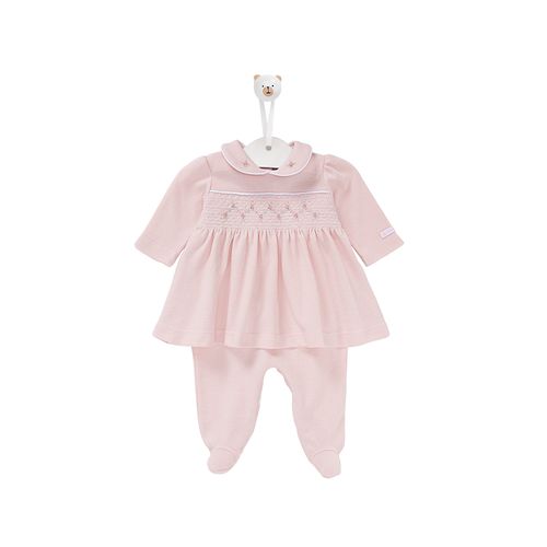 Macacão de Bebê Longo com Bordado Rococó - ROSA