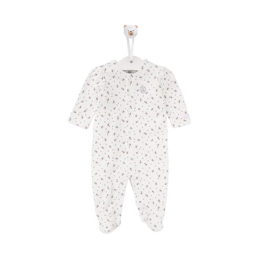 Macacão de Bebê Feminino Longo Algodão Egípcio Flores - BRANCO