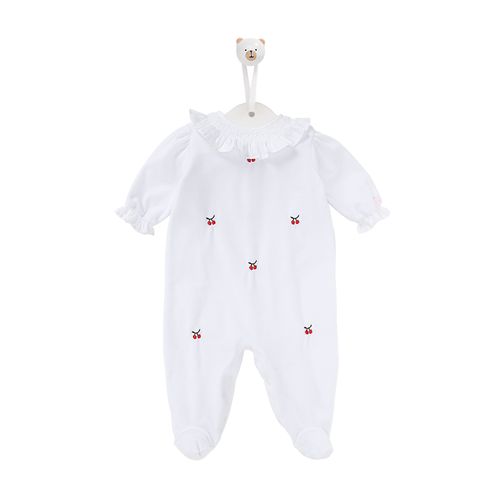 Macacão de Bebê Feminino Longo com Ponto Smock na Gola - BRANCO