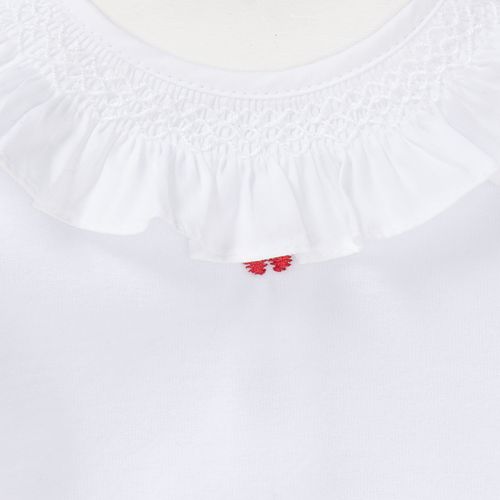 Macacão de Bebê Feminino Longo com Ponto Smock na Gola - BRANCO