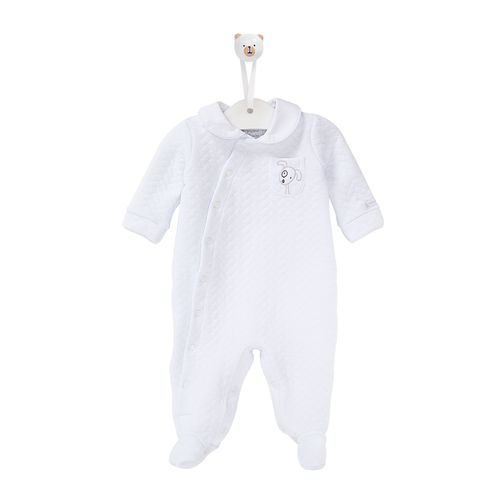Macacão de Bebê Longo Unissex Cachorro Bordado - BRANCO