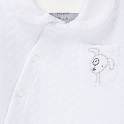 Macacão de Bebê Longo Unissex Cachorro Bordado - BRANCO