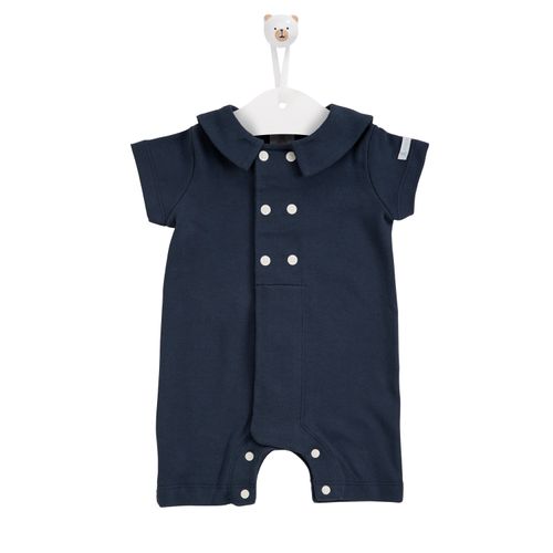 Macacão de Bebê Masculino Curto Algodão Egípcio Bordado Estrela - AZUL MARINHO