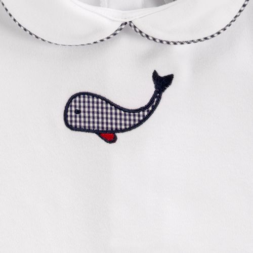 Macacão de Bebê Masculino Curto Algodão Egípcio Bordado Baleia - BRANCO