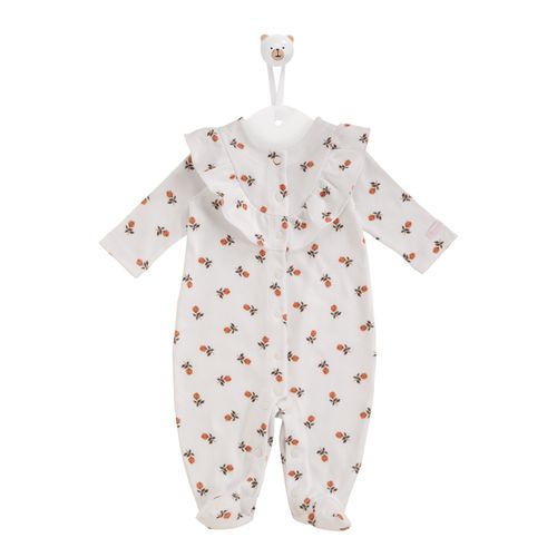 Macacão de Bebê Feminino Longo Algodão Egípcio com Babados - BRANCO