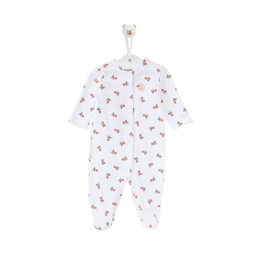 Macacão de Bebê Feminino Longo Algodão Egípcio Rosas - BRANCO