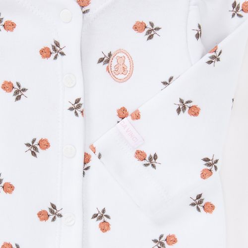 Macacão de Bebê Feminino Longo Algodão Egípcio Rosas - BRANCO