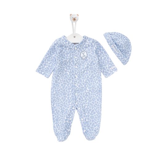 Macacão de Bebê Masculino Longo Estampa Girafa - AZUL