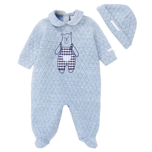 Macacão de Bebê Masculino Longo Urso Jardineira - AZUL JEANS
