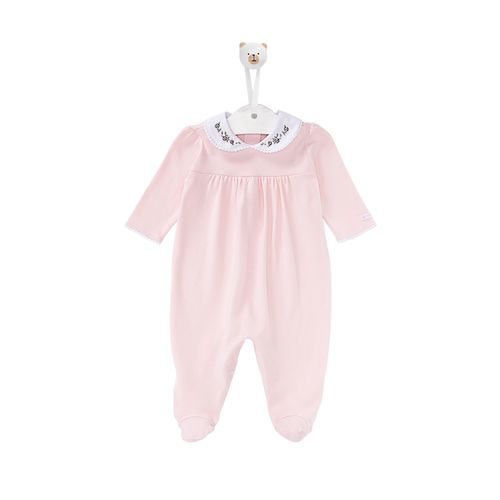 Macacão de Bebê Feminino Longo Algodão Egípcio com Bordados na Gola - ROSA